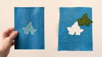 Avant et après d’un cyanotype de feuille de lierre réalisé au soleil